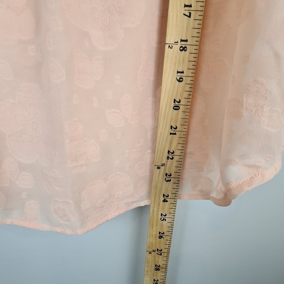 Ann Taylor LOFT Peach Short Sleeve Top Embroidered Women's S Floral Ruffle Sheer - Picture 6 of 8